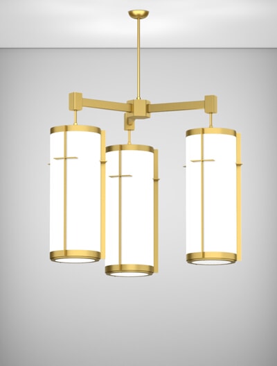 Cleveland Series 3-Arm Cluster Pendant Church Lighting Fixture in California Gold Finish