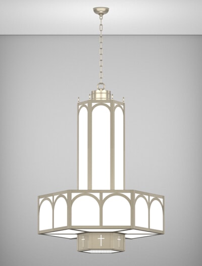 Charleston Series 3-Tier Large Pendant Church Lighting Fixture in Satin Nickel Finish