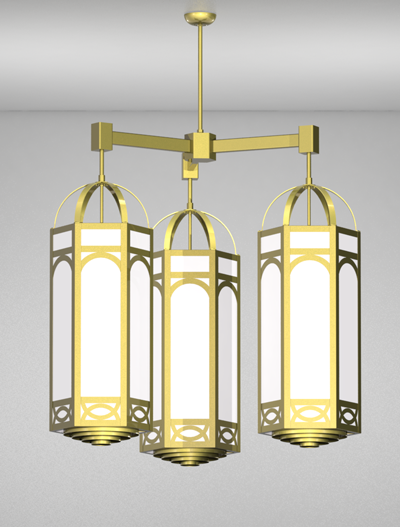 Dover Series 3-Arm Cluster Pendant Church Lighting Fixture in Satin Brass Finish