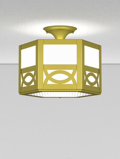 Dover Series Ceiling Mount Church Lighting Fixture in Satin Brass Finish