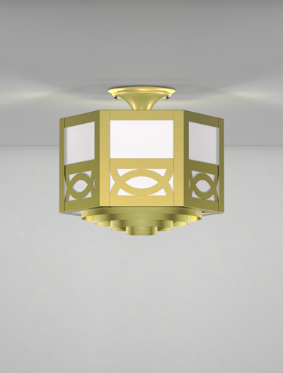 Dover Series Ceiling Mount Church Lighting Fixture in Satin Brass Finish