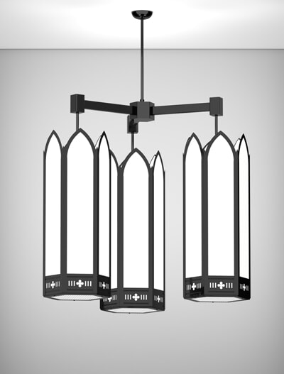 Gainesville Series 3-Arm Cluster Pendant Church Lighting Fixture in Semi-Gloss Black Finish
