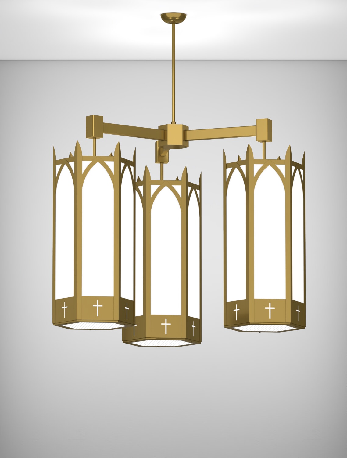 Hartford Series 3-Arm Cluster Pendant Church Lighting Fixture in Roman Gold Finish