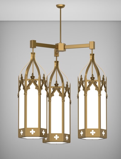 Lafayette Series 3-Arm Cluster Pendant Church Lighting Fixture in Medium Bronze Finish