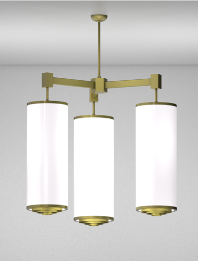 Portland Series 3-Arm Cluster Pendant Church Lighting Fixture in Satin Brass Finish