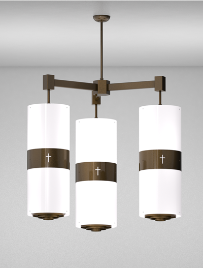 Phoenix Series 3-Arm Cluster Pendant Church Lighting Fixture in Oil Rubbed Bronze Finish