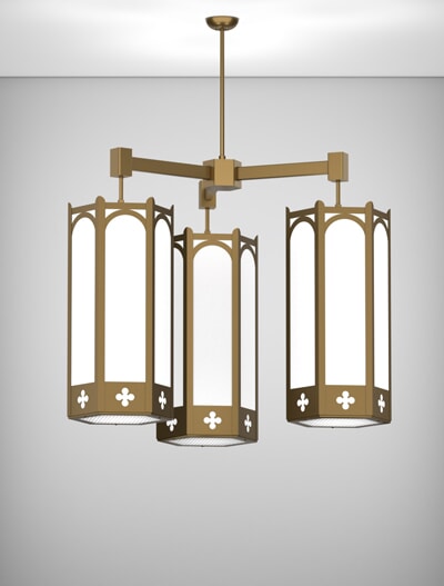 Roselle Series 3-Arm Cluster Pendant Church Lighting Fixture in Medium Bronze Finish