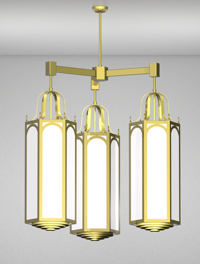Raleigh Series 3-Arm Cluster Pendant Church Lighting Fixture in Satin Brass Finish