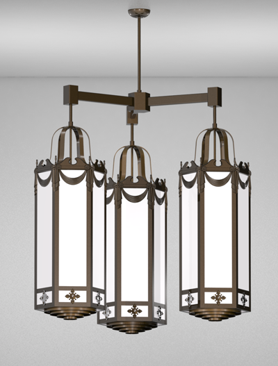 Richmond Series 3-Arm Cluster Pendant Church Lighting Fixture in Oil Rubbed Bronze Finish